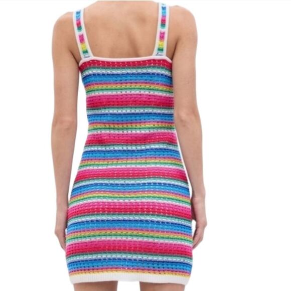 NWT Rainbow Crochet Mini Dress Medium Strappy Summer Festival Boho Coachella - Picture 3 of 7